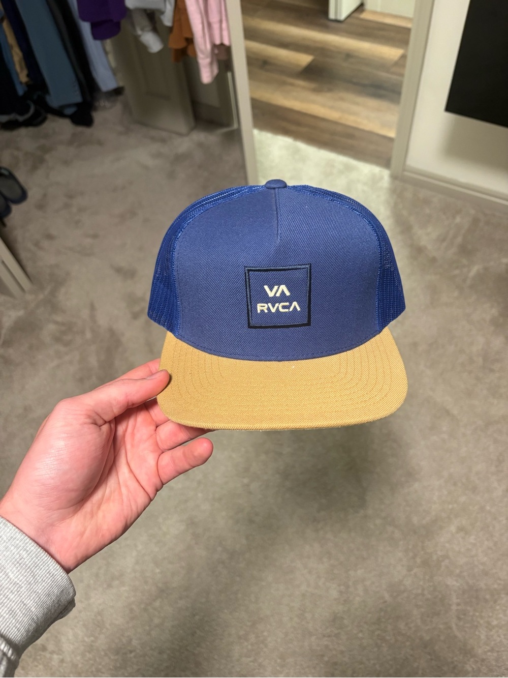 RVCA Blue and Tan Mesh Trucker Hat